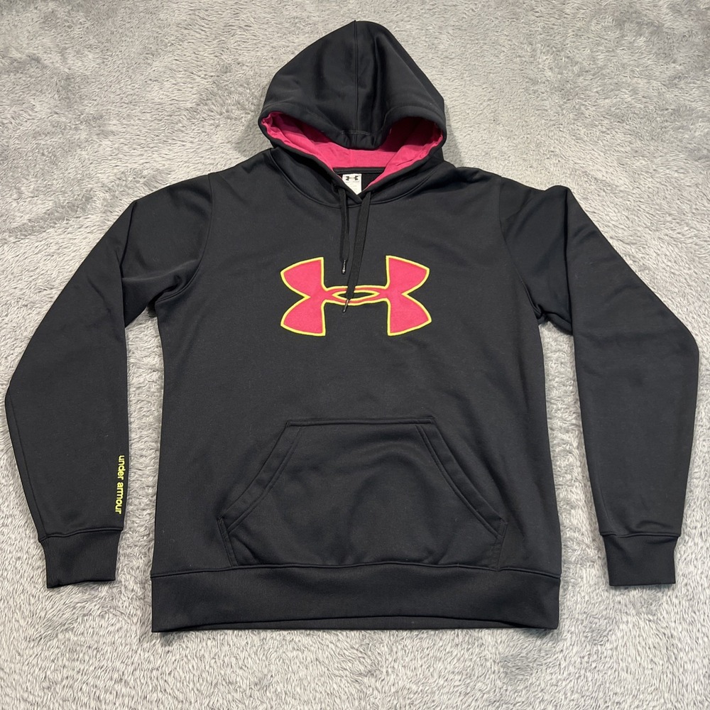 Under Armour Hoodie Black‎ Pink/Yellow Big Logo Athleisure Women's Medium